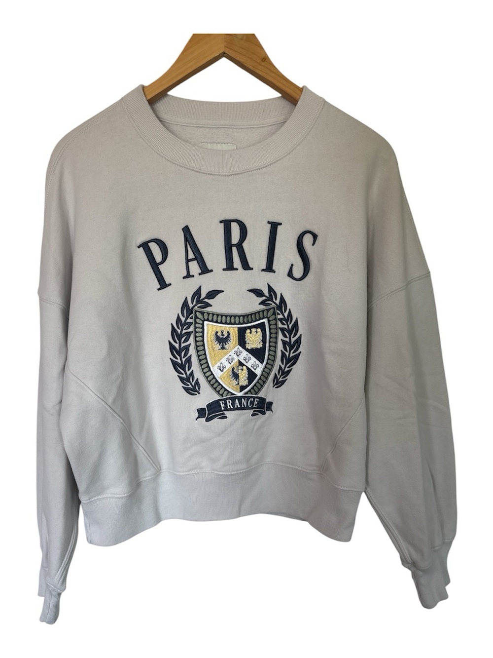 Abercrombie & Fitch Light Gray PARIS Crest Crewneck with Navy & Gold Shield